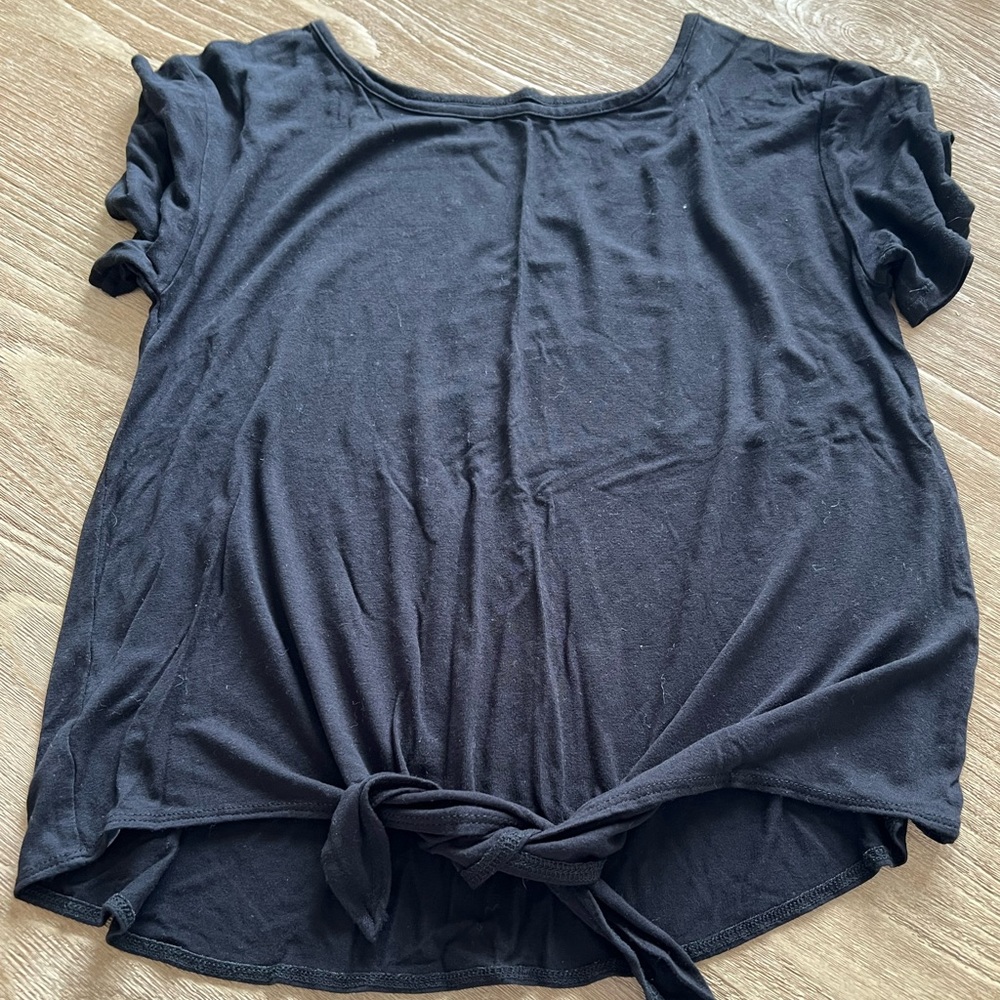 Loft outlet womens black short sleeve tie front top tee small petite